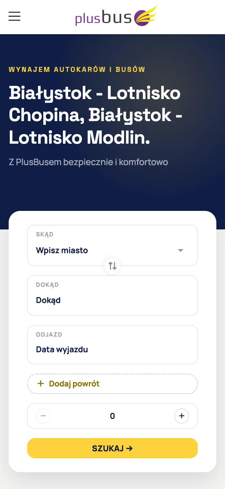 PlusBus on a phone – journey search